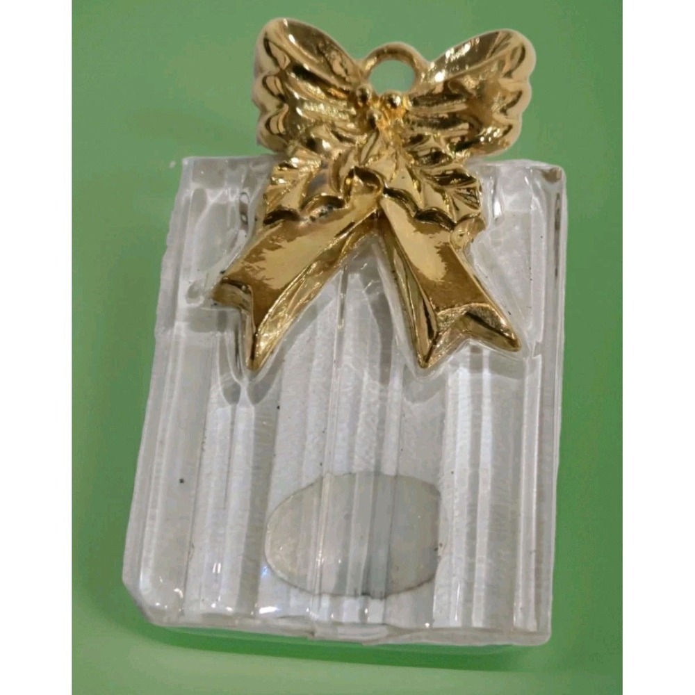 Vintage Gorham Crystal Gold Bow Christmas Ornament Gift Tag Germany